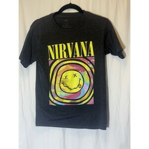 Nirvana Nevermind‎ Shirt Gray Smiley Logo 90s Band TeeWomens Small O2